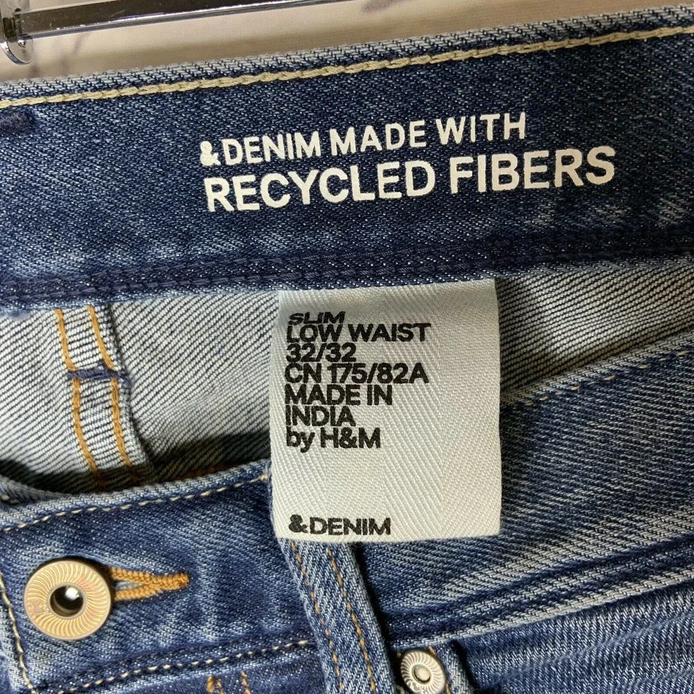 H&M Mens Ripped Denim Jeans 32 x 31‎ Slim Low Waist
